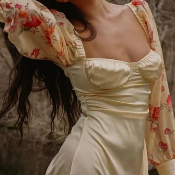 DANIELLE BERNSTEIN Weworewhat Buttercup Cottagcore Floral Mesh Puff Sleeve Dress - Picture 15 of 16